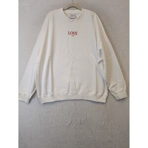 SEINT Love Embroidered White‎ Crewneck Sweatshirt Women's L Oversized